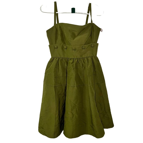Women's Maeve Anthropologie Green Button Dress Silk Blend Size 4P - Picture 3 of 8